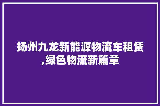 扬州九龙新能源物流车租赁,绿色物流新篇章