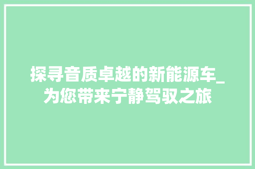 探寻音质卓越的新能源车_为您带来宁静驾驭之旅