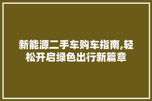 新能源二手车购车指南,轻松开启绿色出行新篇章