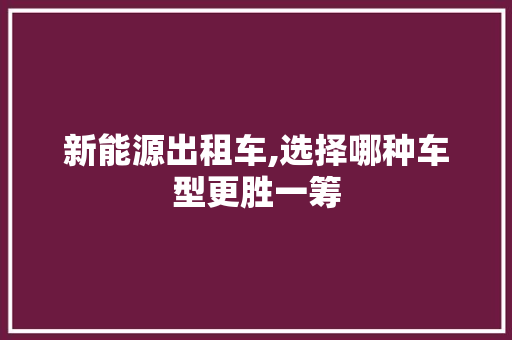 新能源出租车,选择哪种车型更胜一筹  第1张