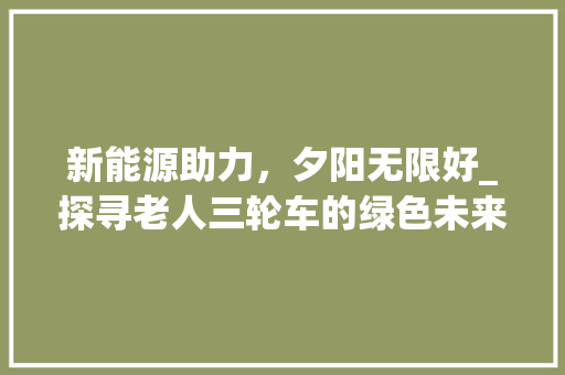 新能源助力，夕阳无限好_探寻老人三轮车的绿色未来