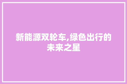 新能源双轮车,绿色出行的未来之星