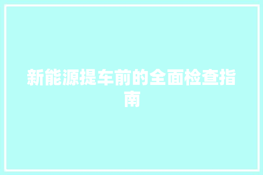 新能源提车前的全面检查指南