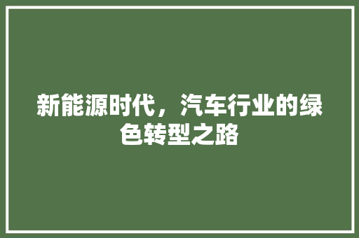 新能源时代，汽车行业的绿色转型之路