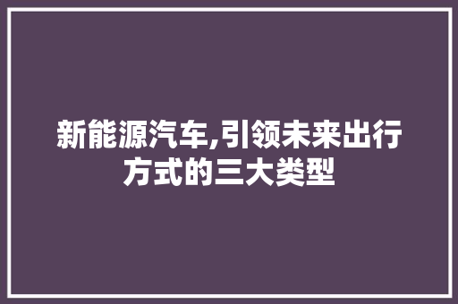 新能源汽车,引领未来出行方式的三大类型