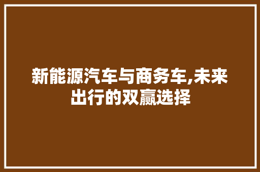 新能源汽车与商务车,未来出行的双赢选择