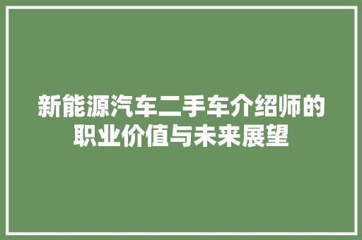 新能源汽车二手车介绍师的职业价值与未来展望