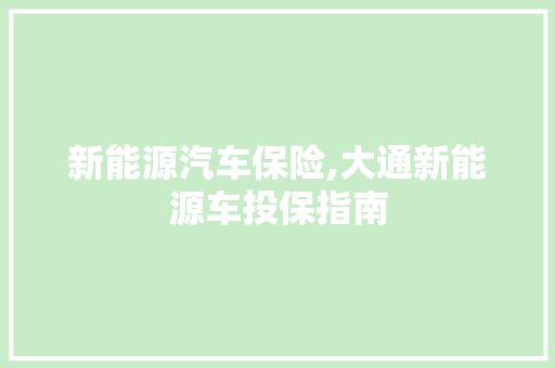 新能源汽车保险,大通新能源车投保指南