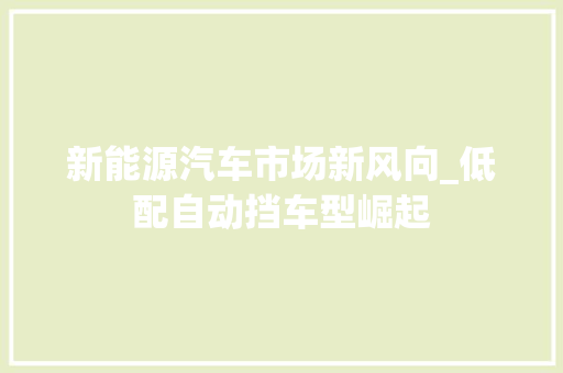 新能源汽车市场新风向_低配自动挡车型崛起