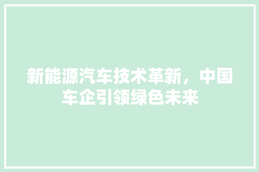 新能源汽车技术革新，中国车企引领绿色未来