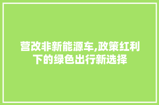 营改非新能源车,政策红利下的绿色出行新选择