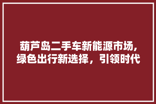 葫芦岛二手车新能源市场,绿色出行新选择，引领时代潮流