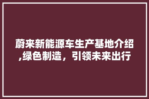 蔚来新能源车生产基地介绍,绿色制造，引领未来出行