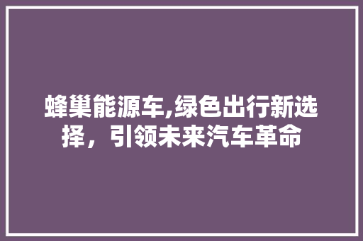 蜂巢能源车,绿色出行新选择，引领未来汽车革命