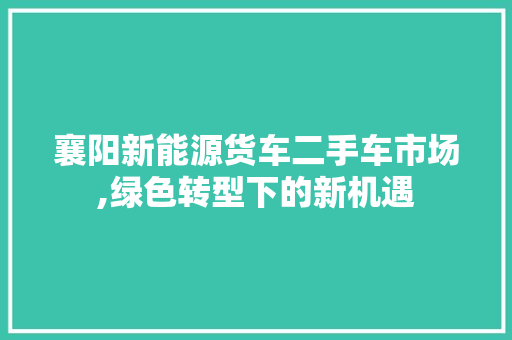 襄阳新能源货车二手车市场,绿色转型下的新机遇