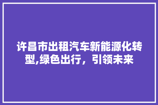 许昌市出租汽车新能源化转型,绿色出行，引领未来