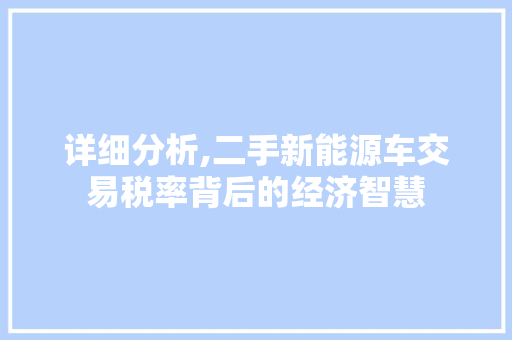 详细分析,二手新能源车交易税率背后的经济智慧