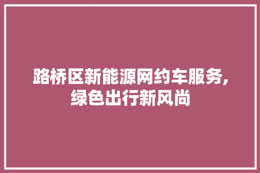 路桥区新能源网约车服务,绿色出行新风尚