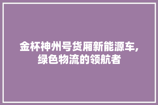 金杯神州号货厢新能源车,绿色物流的领航者