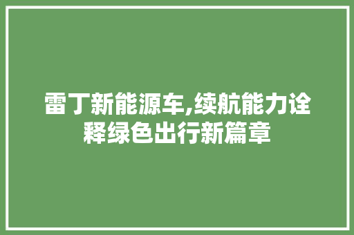 雷丁新能源车,续航能力诠释绿色出行新篇章