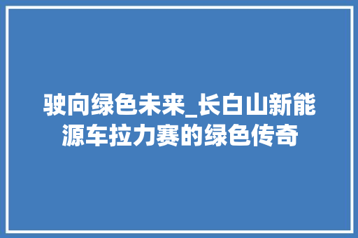 驶向绿色未来_长白山新能源车拉力赛的绿色传奇