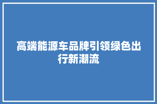 高端能源车品牌引领绿色出行新潮流