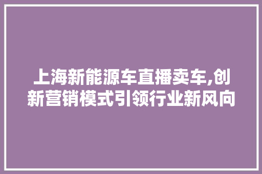 上海新能源车直播卖车,创新营销模式引领行业新风向