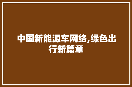 中国新能源车网络,绿色出行新篇章