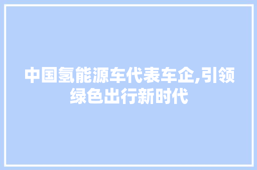 中国氢能源车代表车企,引领绿色出行新时代