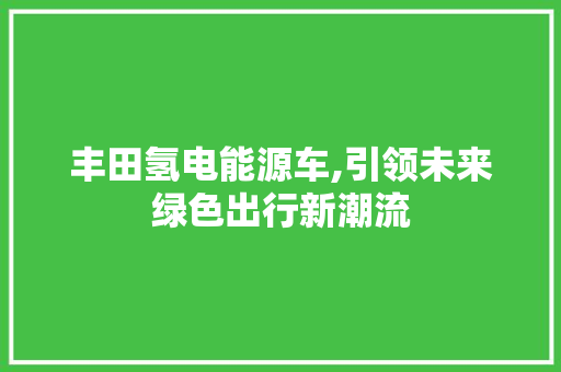 丰田氢电能源车,引领未来绿色出行新潮流