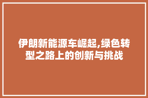 伊朗新能源车崛起,绿色转型之路上的创新与挑战