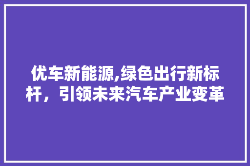 优车新能源,绿色出行新标杆，引领未来汽车产业变革