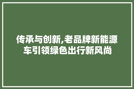 传承与创新,老品牌新能源车引领绿色出行新风尚