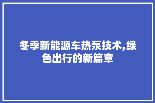 冬季新能源车热泵技术,绿色出行的新篇章