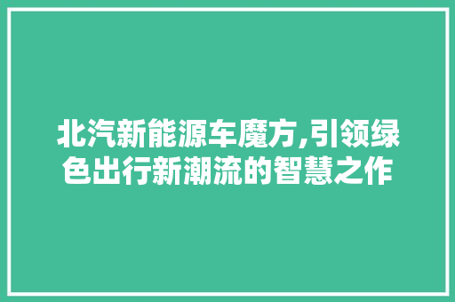 北汽新能源车魔方,引领绿色出行新潮流的智慧之作