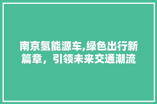 南京氢能源车,绿色出行新篇章，引领未来交通潮流