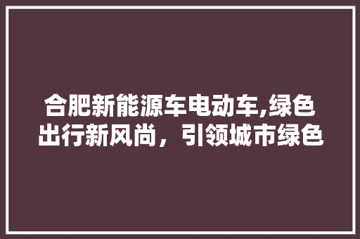 合肥新能源车电动车,绿色出行新风尚，引领城市绿色发展