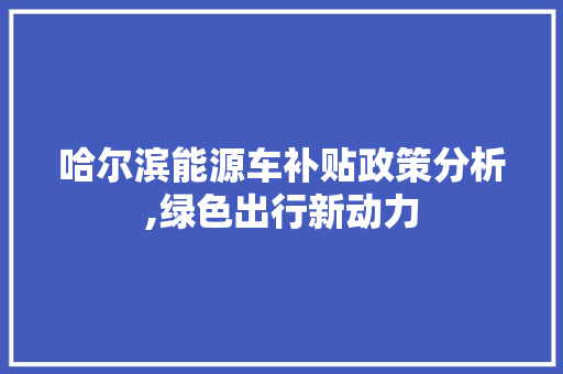 哈尔滨能源车补贴政策分析,绿色出行新动力