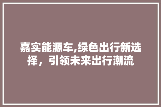 嘉实能源车,绿色出行新选择，引领未来出行潮流