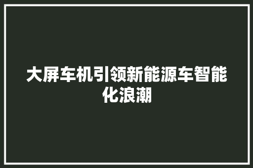 大屏车机引领新能源车智能化浪潮