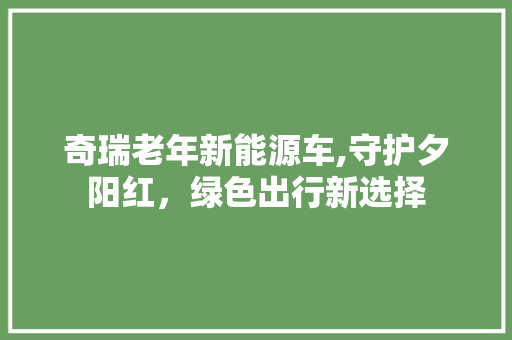 奇瑞老年新能源车,守护夕阳红，绿色出行新选择