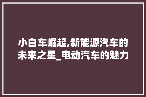 小白车崛起,新能源汽车的未来之星_电动汽车的魅力解读