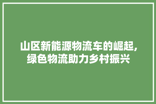 山区新能源物流车的崛起,绿色物流助力乡村振兴