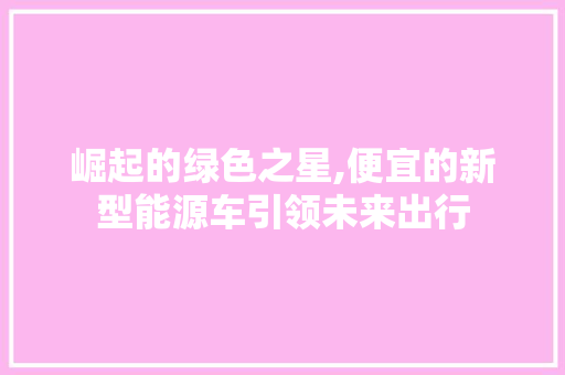 崛起的绿色之星,便宜的新型能源车引领未来出行