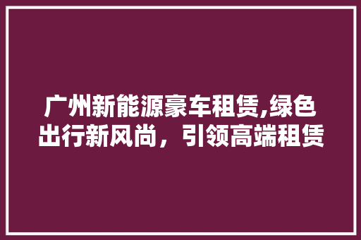 广州新能源豪车租赁,绿色出行新风尚，引领高端租赁市场潮流