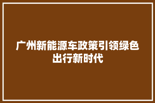 广州新能源车政策引领绿色出行新时代