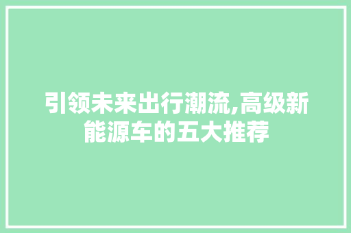 引领未来出行潮流,高级新能源车的五大推荐