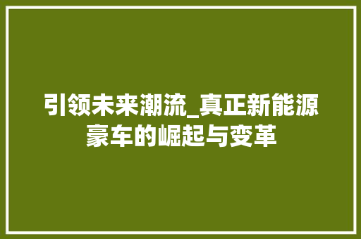 引领未来潮流_真正新能源豪车的崛起与变革