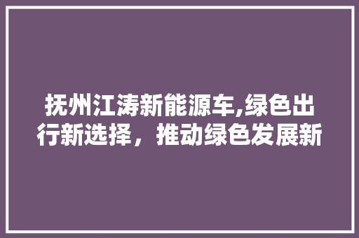 抚州江涛新能源车,绿色出行新选择，推动绿色发展新引擎