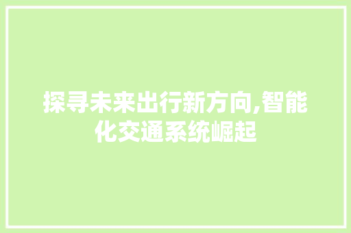 探寻未来出行新方向,智能化交通系统崛起